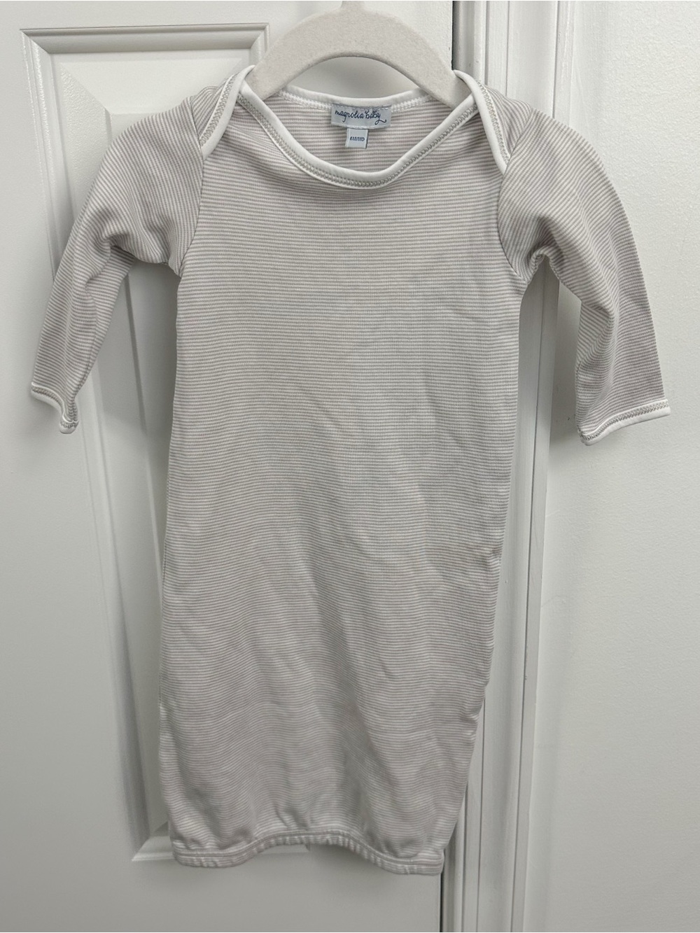Magnolia Baby 6m/MD Gray Stripe Gown EUC